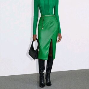 SHEIN Faux Leather Green Pencil Skirt